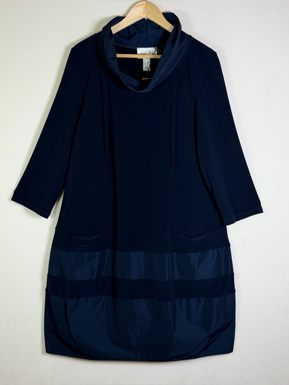 Joseph Ribkoff Women’s Navy Mixed Media Taffeta Bubble Hem Dress Sz 14 $240 NWT - Picture 2 of 11